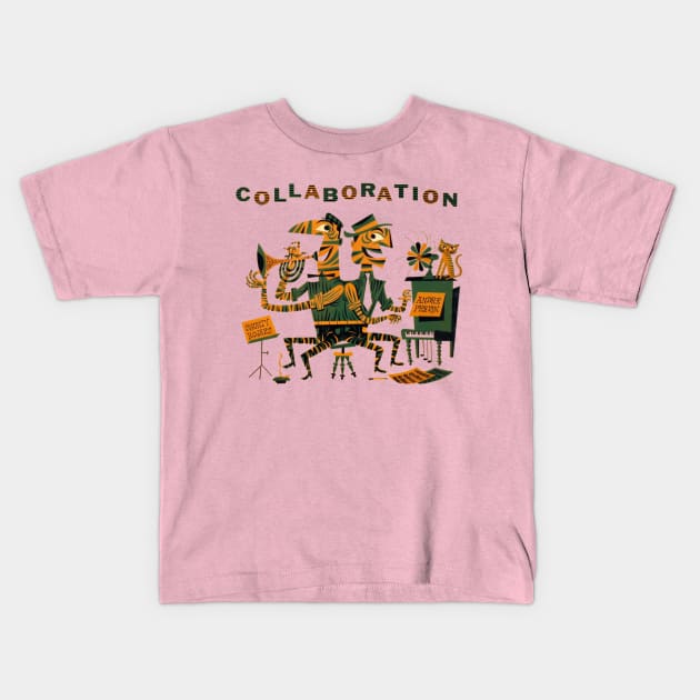 Jazz Mid Century Modern Cat Kids T-Shirt by Frankenbuddha